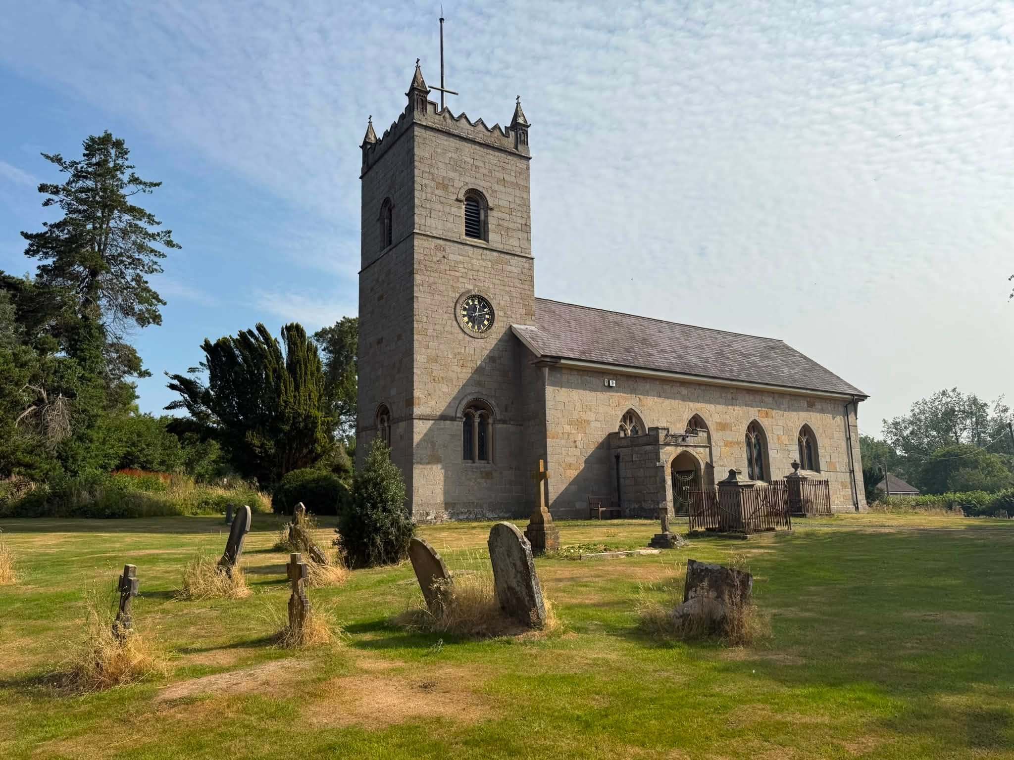 The church and churchyard headstones before the tidy-up